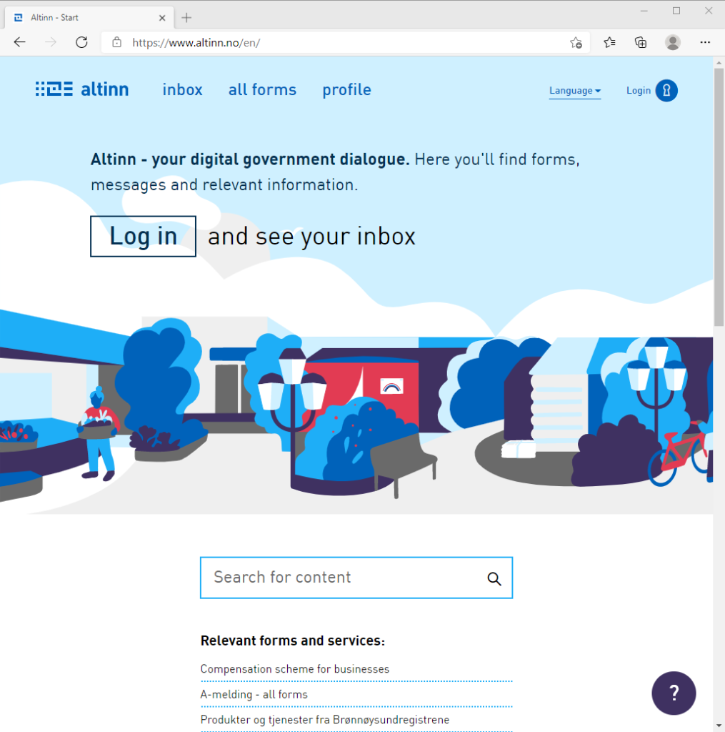 Altinn.no page in the only mode available